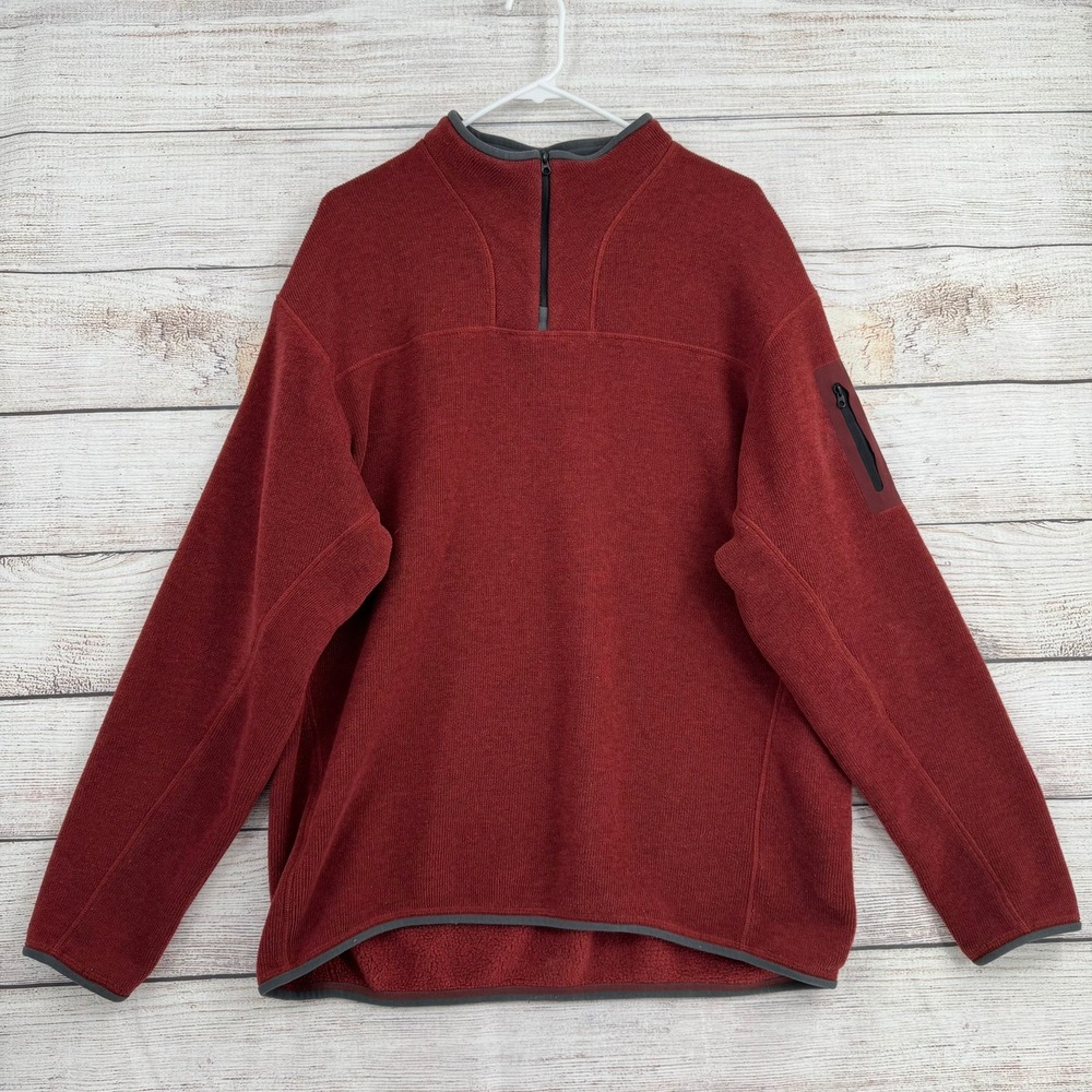 Arc'teryx Quarter Zip Pullover Mens XL Red Polartec Fleece Bicep Pocket